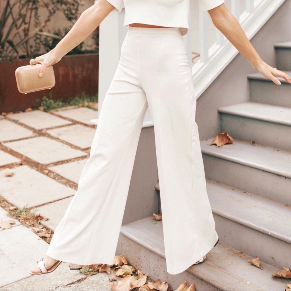 Ripley Rader Off White cream full length Ponte Knit Wide Leg Pant 3 / M